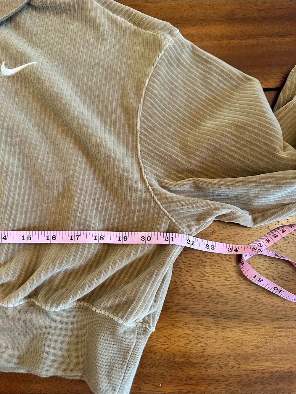 Nike Womens Sporty Cropped Corduroy Velour Half-Zip Sweatshirt - Tan Size Small